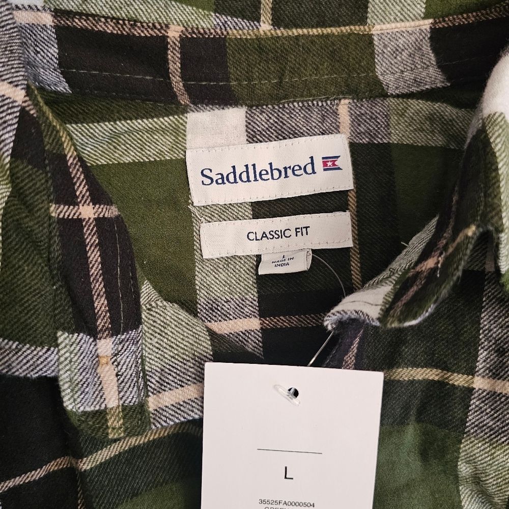 NWT Saddlebred Classic Fit Flannel Shirt - Green/Black Plaid, Size Large (L) - Picture 3 of 5
